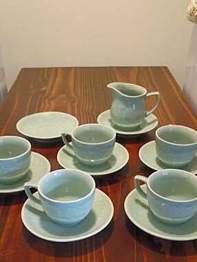 Celadon Koi Green Ceramic Tea Set - 13 Pieces
